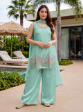 Sky Blue Embroidered French Crepe Suit Set