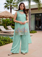 Sky Blue Embroidered French Crepe Suit Set