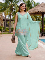 Sky Blue Embroidered French Crepe Suit Set