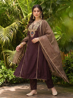 Brown Viscose Jacquard Kurta Set