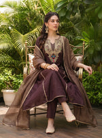 Brown Viscose Jacquard Kurta Set