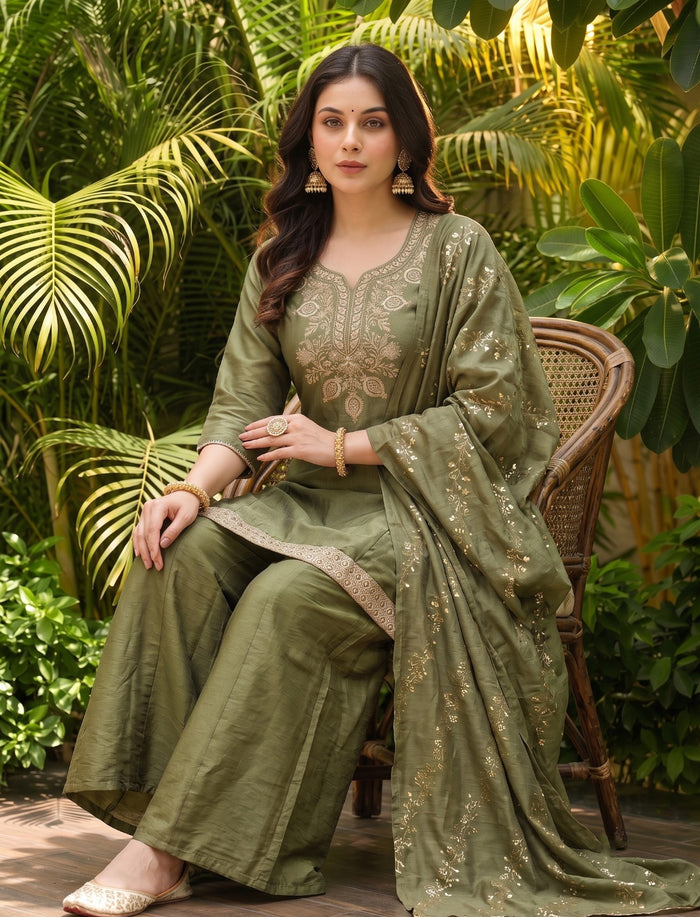 Mehndi Silk Blend Kurta Set