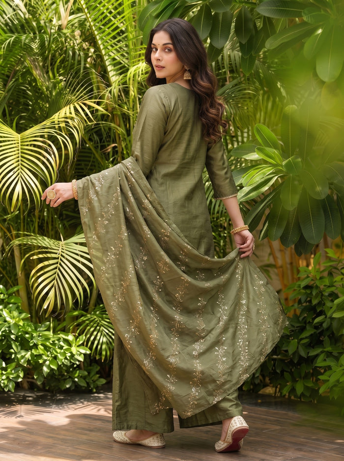 Mehndi Silk Blend Kurta Set