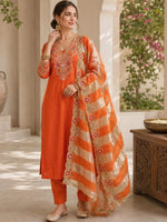 Orange Silk Blend Kurta Set