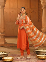 Orange Silk Blend Kurta Set