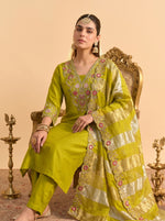 Parrot Green Silk Blend Kurta Set