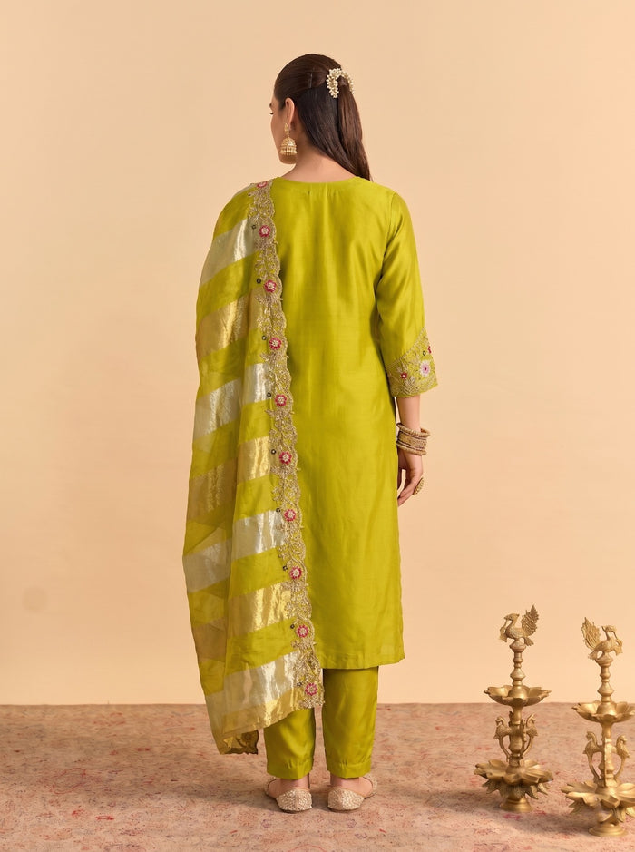 Parrot Green Silk Blend Kurta Set