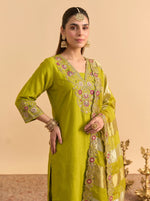 Parrot Green Silk Blend Kurta Set