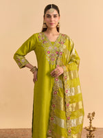 Parrot Green Silk Blend Kurta Set