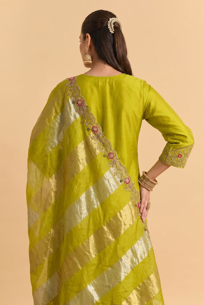 Parrot Green Silk Blend Kurta Set