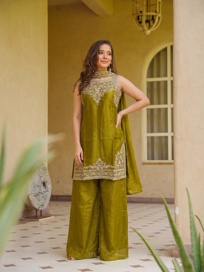 Olive Green Fandy Kurta Set
