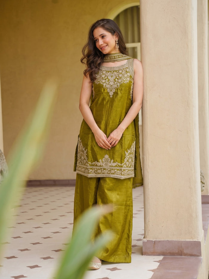 Olive Green Fandy Kurta Set