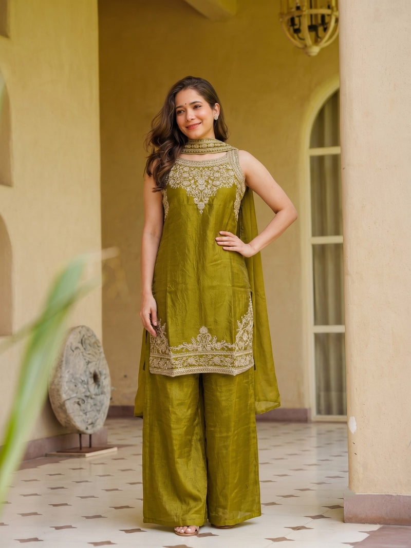 Olive Green Fandy Kurta Set