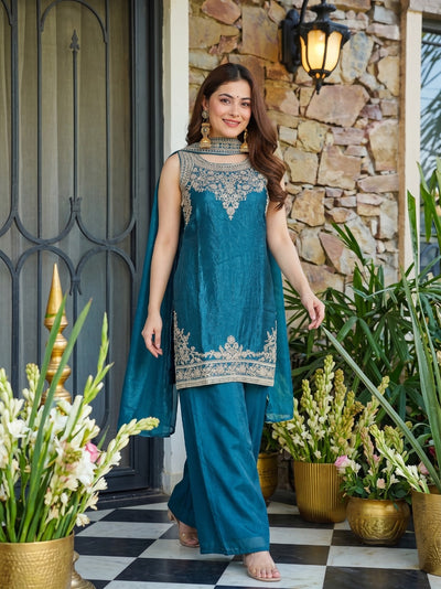 Teal Blue Fandy Kurta Set