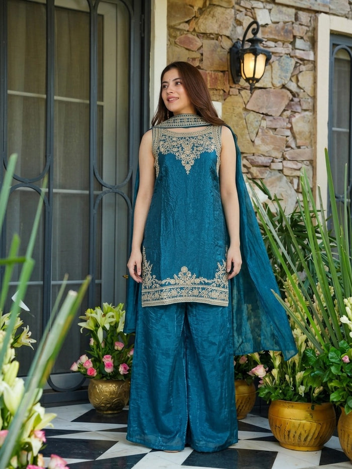 Teal Blue Fandy Kurta Set