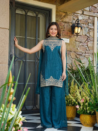 Teal Blue Fandy Kurta Set