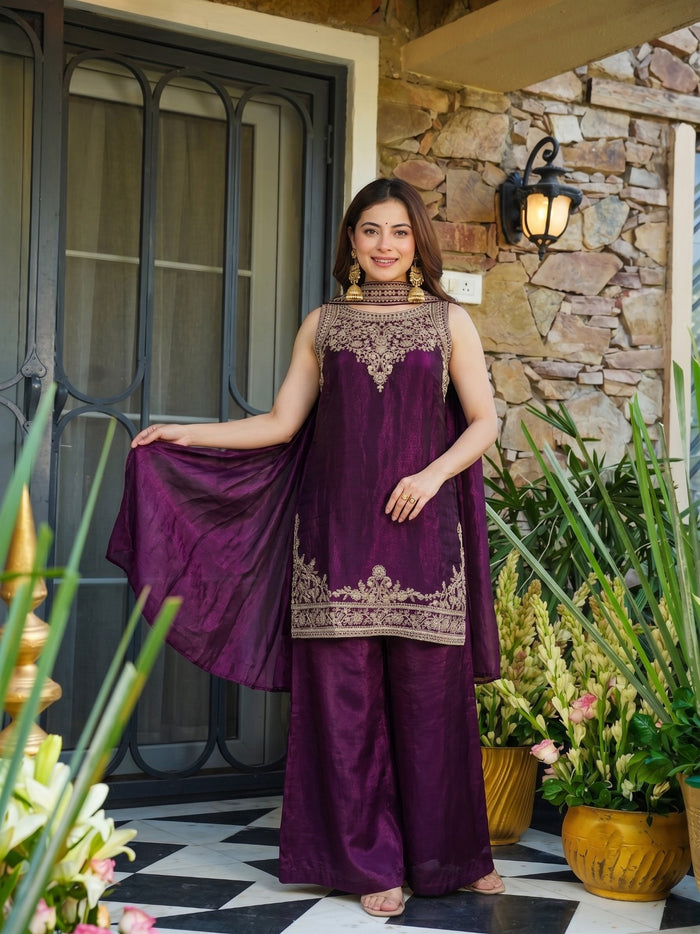Wine Fandy Silk Kurta Set