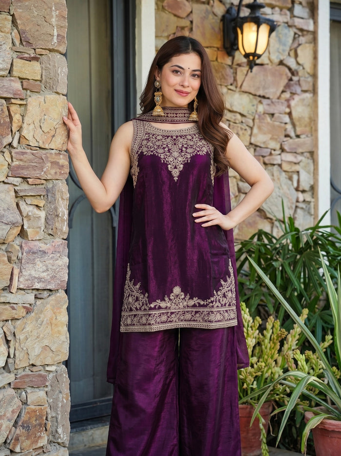 Wine Fandy Silk Kurta Set