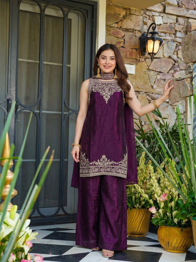 Wine Fandy Silk Kurta Set