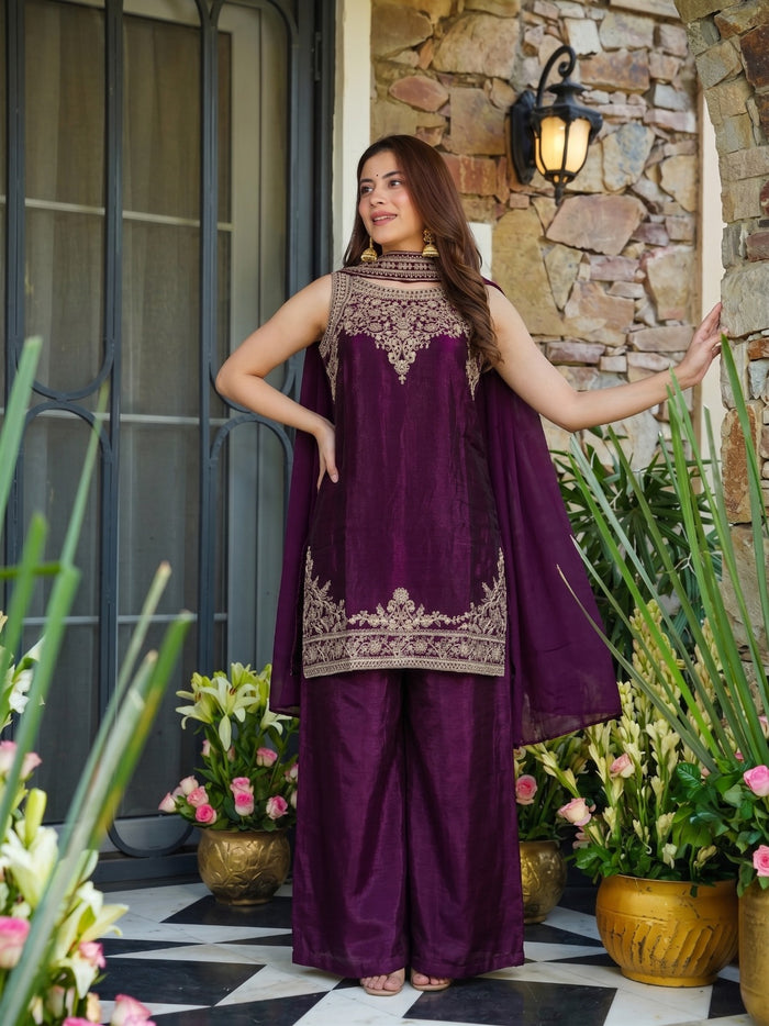 Wine Fandy Silk Kurta Set