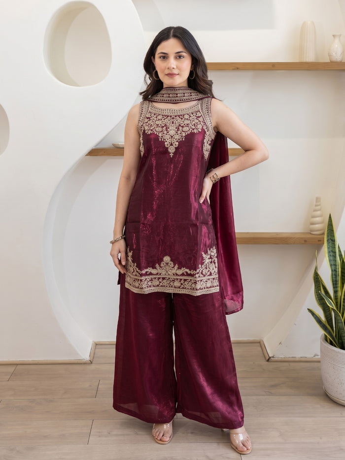 Maroon Fandy Silk Kurta Set