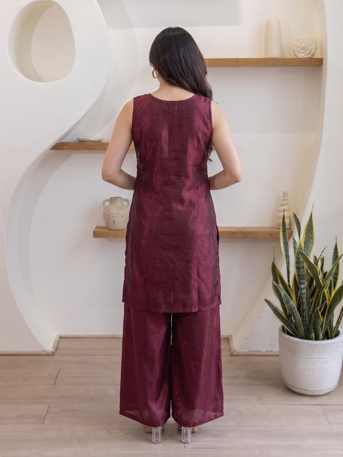 Maroon Fandy Silk Kurta Set