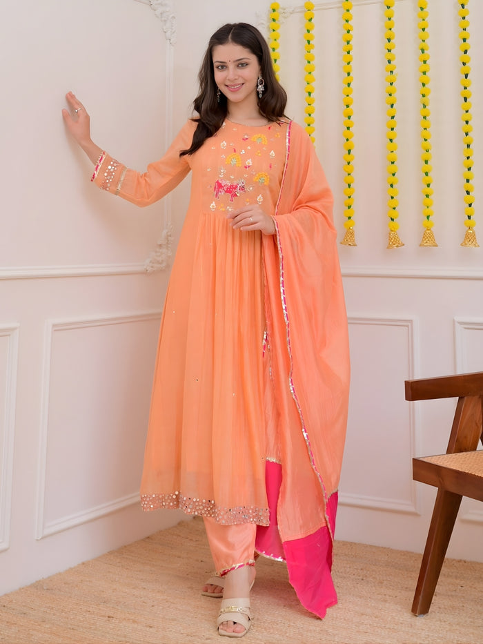 Peach Georgette Kurta Set