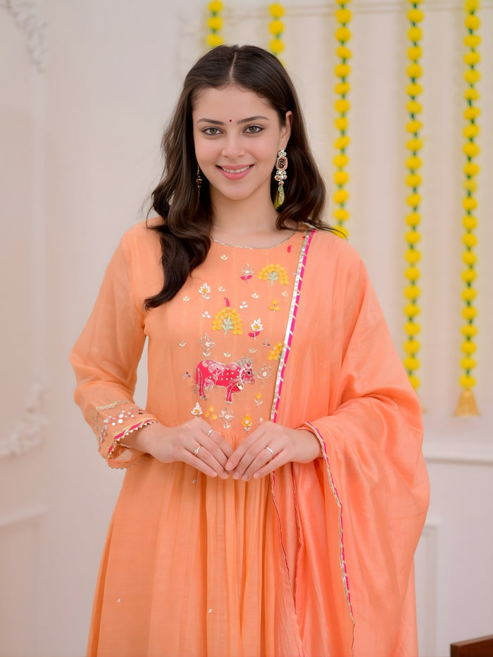 Peach Georgette Kurta Set