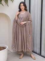 Chiku Vichitra Silk Embroidered Kurta Set