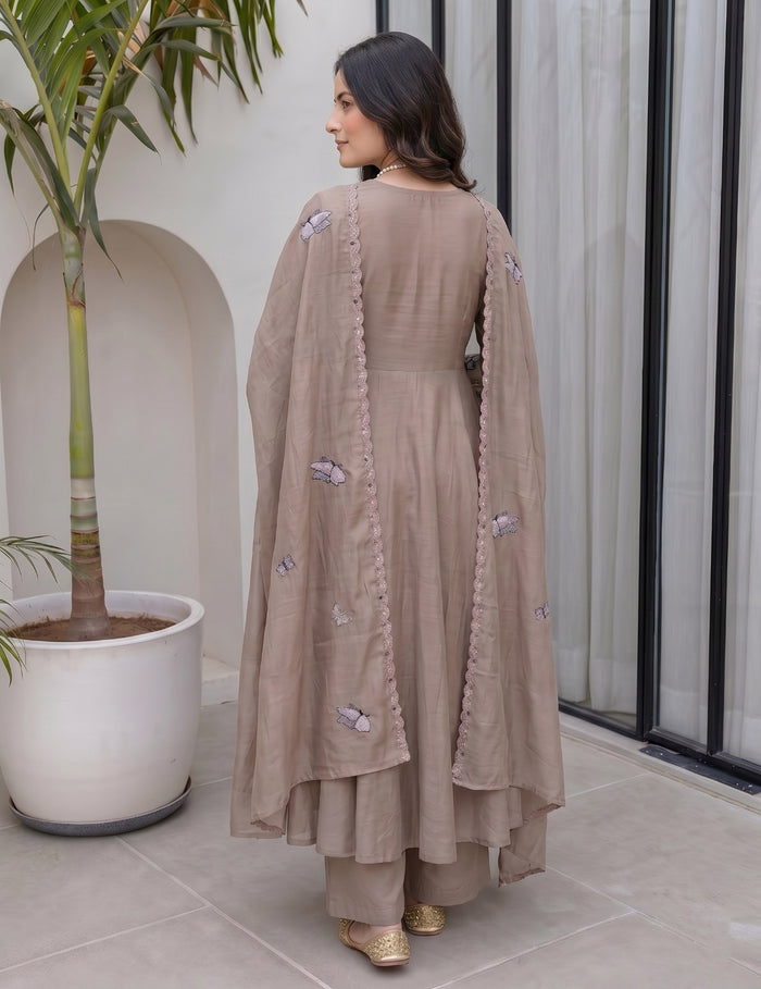 Chiku Vichitra Silk Embroidered Kurta Set