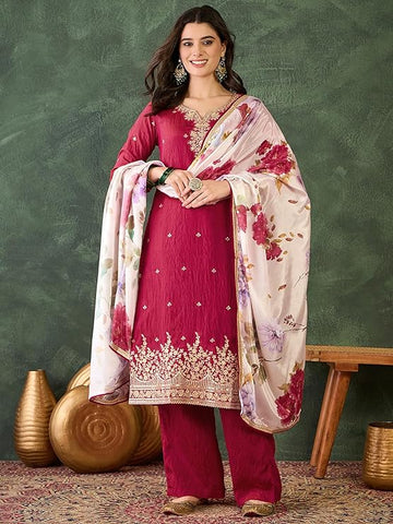 Pink Silk Embroidered Kurta Set