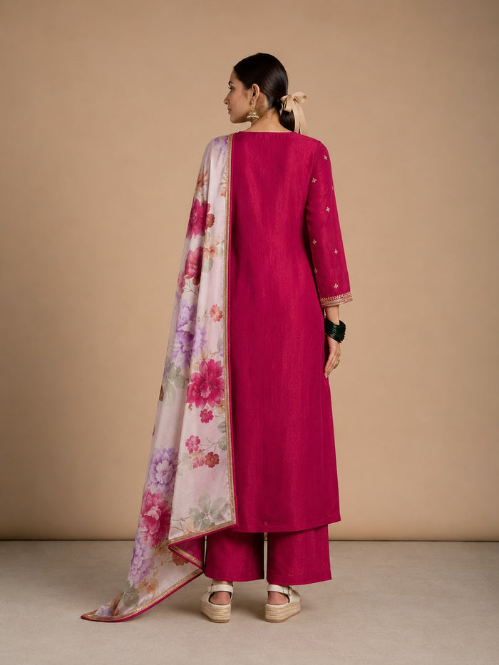 Pink Silk Embroidered Kurta Set