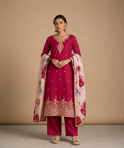 Pink Silk Embroidered Kurta Set