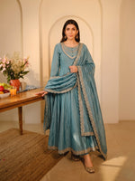 Sky Blue Vichitra Silk Suit Set