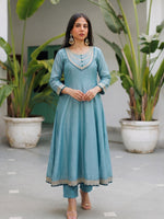 Sky Blue Vichitra Silk Suit Set