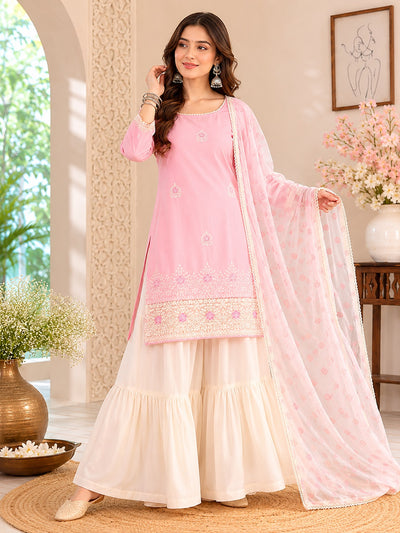 Pink Cotton Satin Sharara Suit Set