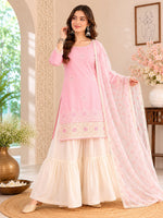 Pink Cotton Satin Sharara Suit Set