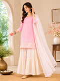 Pink Cotton Satin Sharara Suit Set