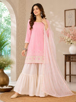 Pink Cotton Satin Sharara Suit Set
