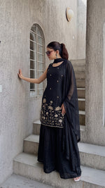 Black French Crepe Kurta Set