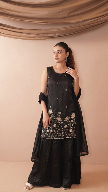 Black French Crepe Kurta Set