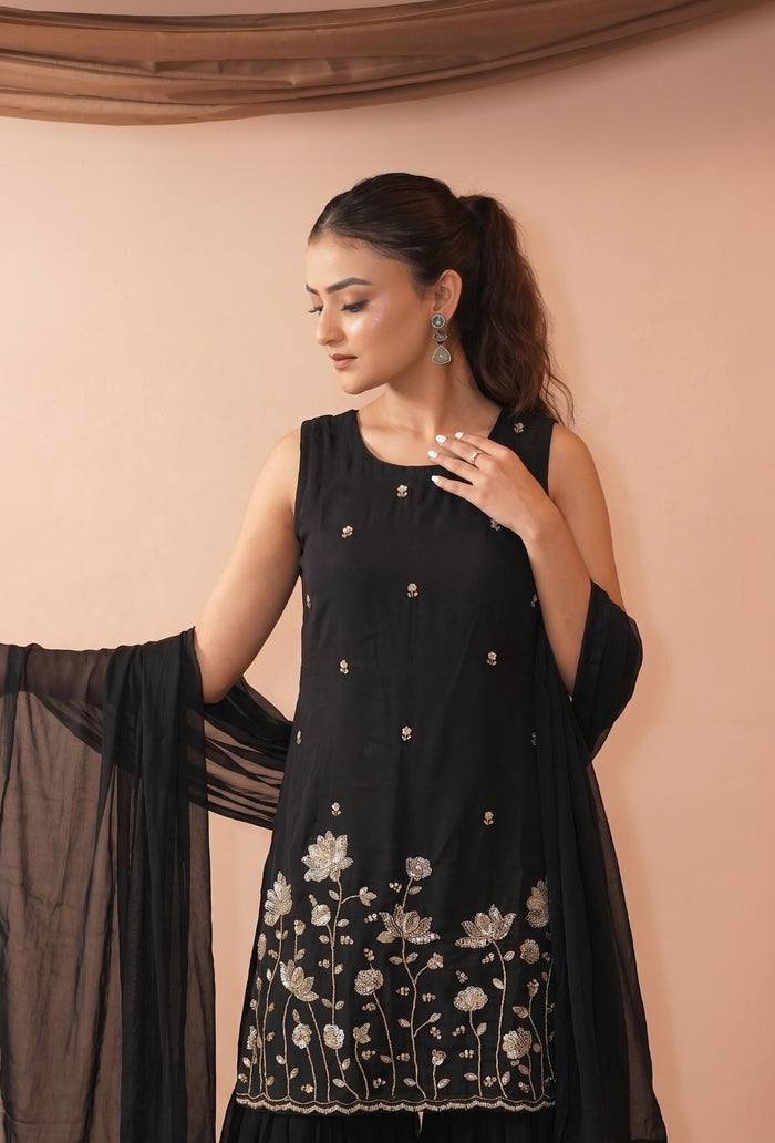 Black French Crepe Kurta Set