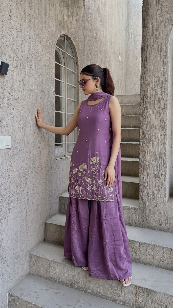 Lavender French Crepe Kurta Set