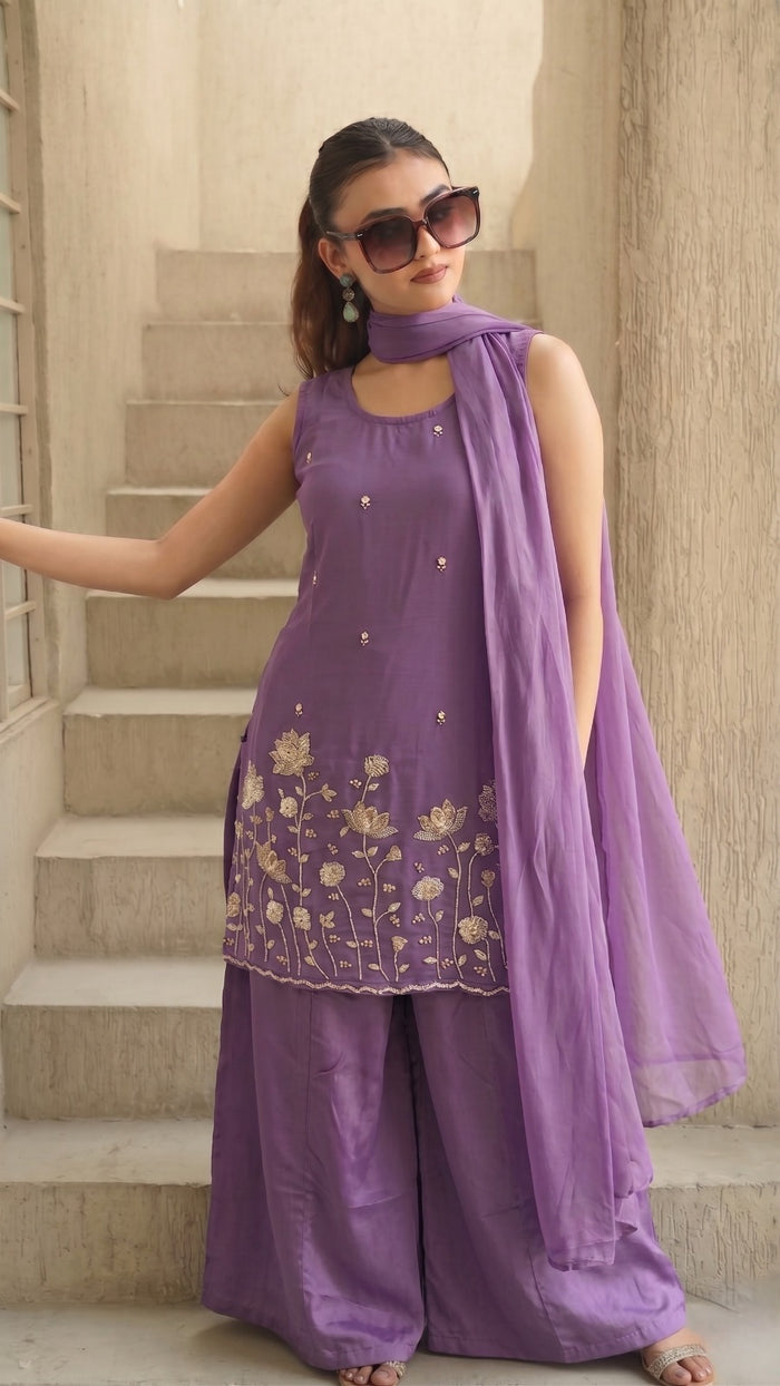 Lavender French Crepe Kurta Set