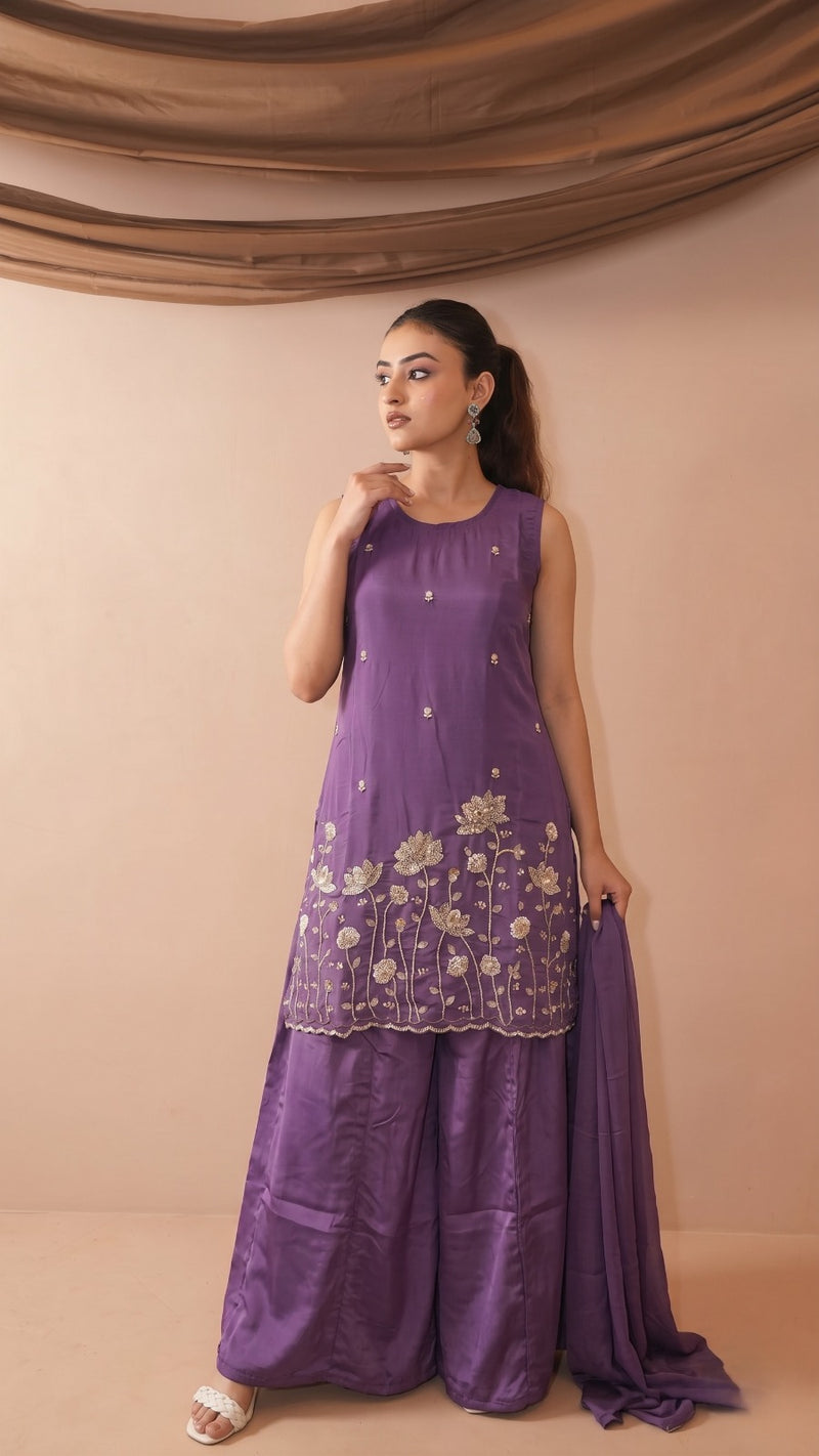 Lavender French Crepe Kurta Set