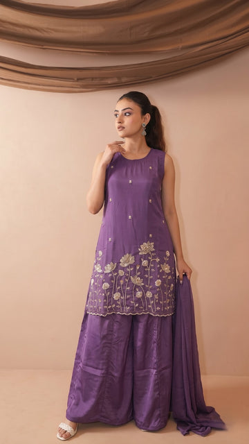 Lavender French Crepe Kurta Set