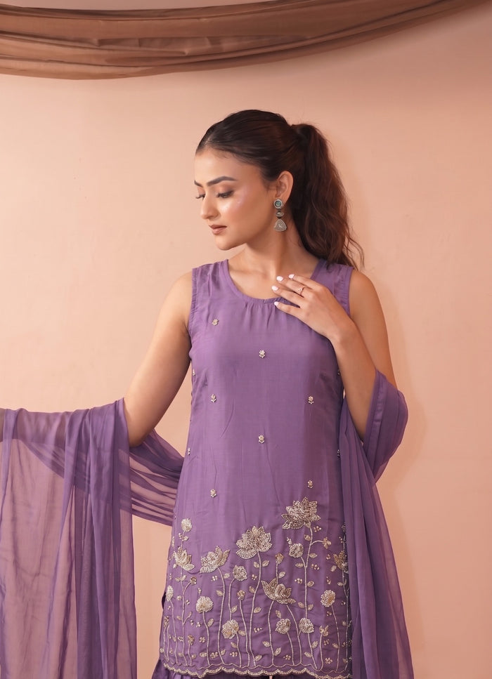 Lavender French Crepe Kurta Set