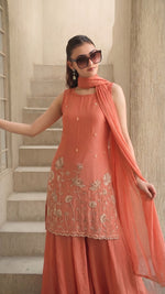 Peach French Crepe Kurta Set