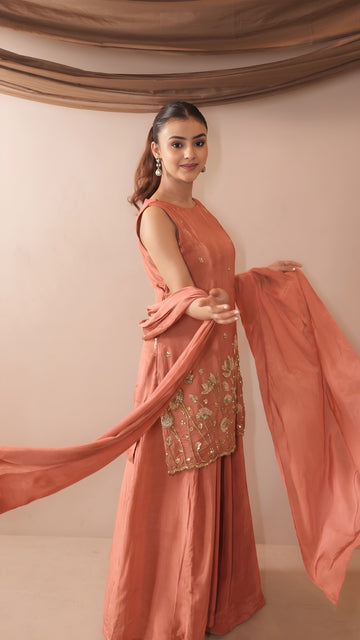 Peach French Crepe Kurta Set