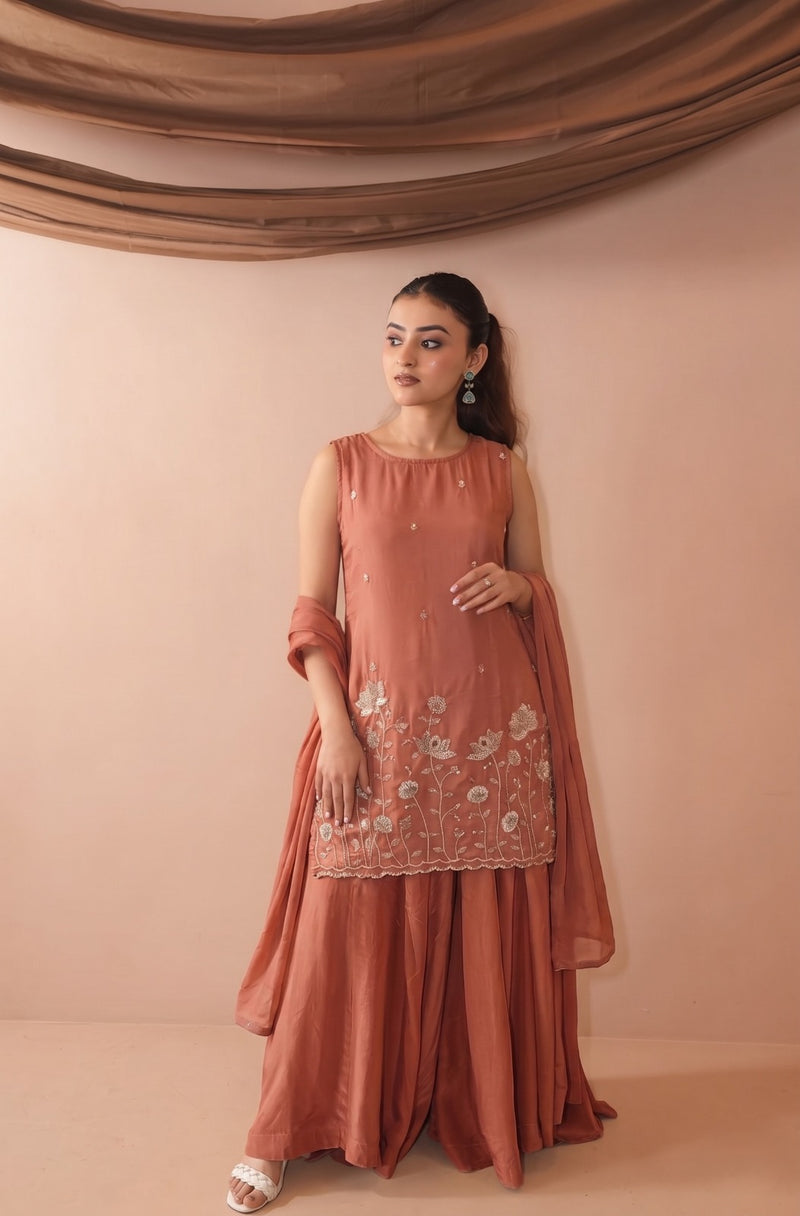 Peach French Crepe Kurta Set
